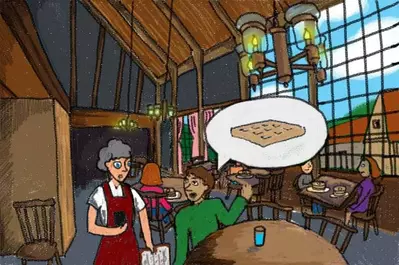 A man ordering waffles at the Pancake Pantry in Gatlinburg.