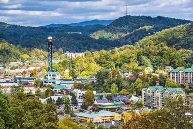 Aerial view of the Gatlinburg TN parkway