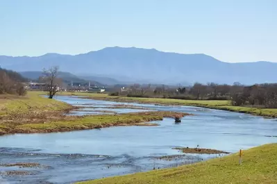 Beautiful view of the river and mountains in Sevierville Tennessee.