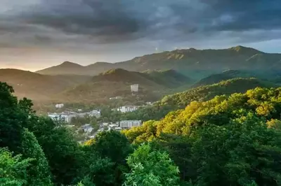 The city of Gatlinburg in the mountains.