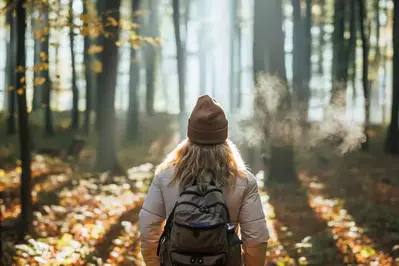 female hiker visiting the smoky mountains
