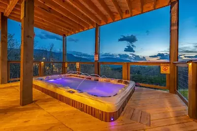 hot tub on deck of a Smoky Mountain cabin