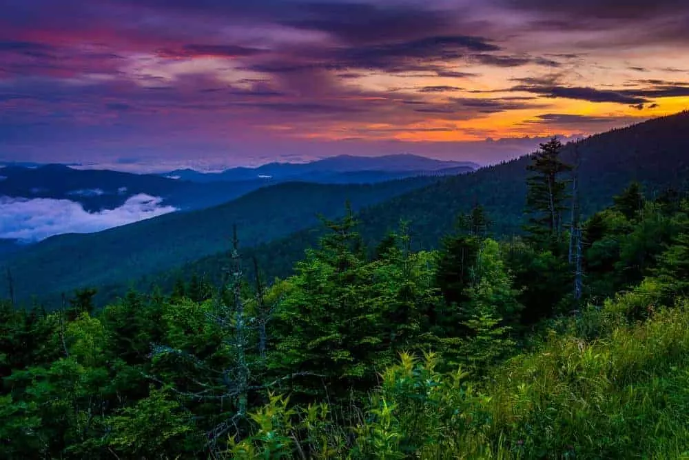smoky mountains at sunset
