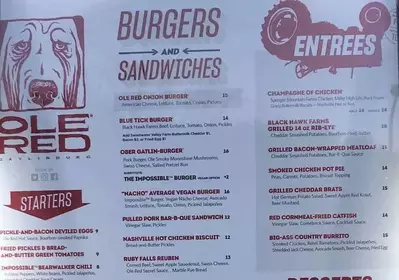 Ole Red Gatlinburg menu
