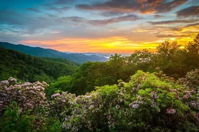 sunset in the smoky mountains in spring
