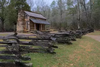 John Oliver on the Cabin Cades Cove Loop Road