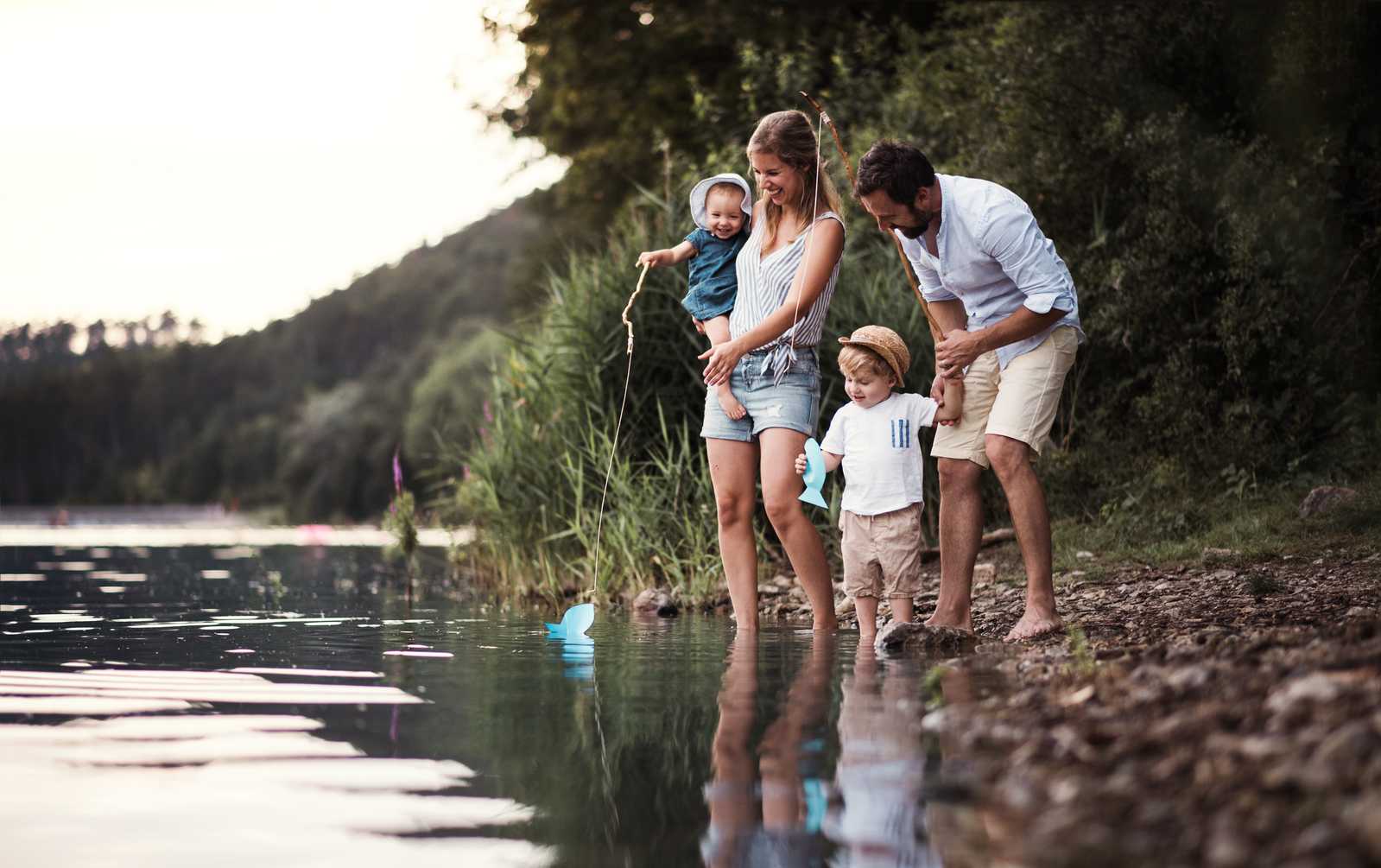family at the lake