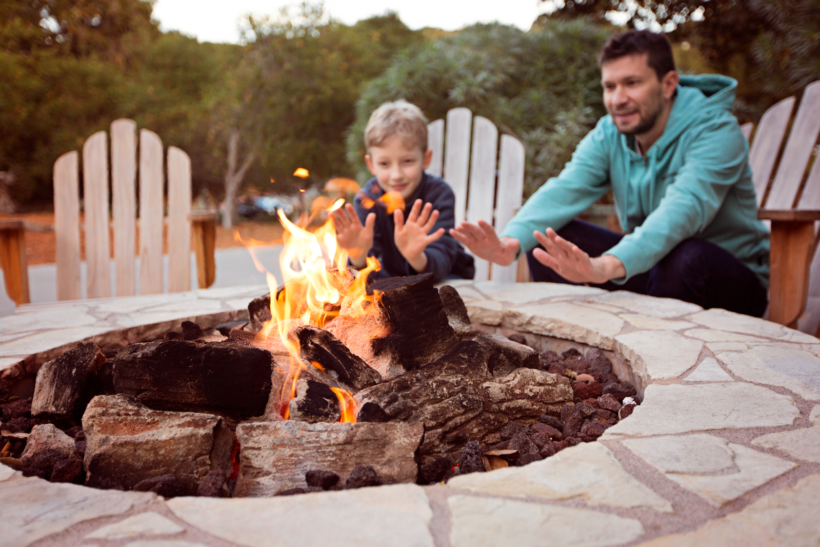 family by fire pit