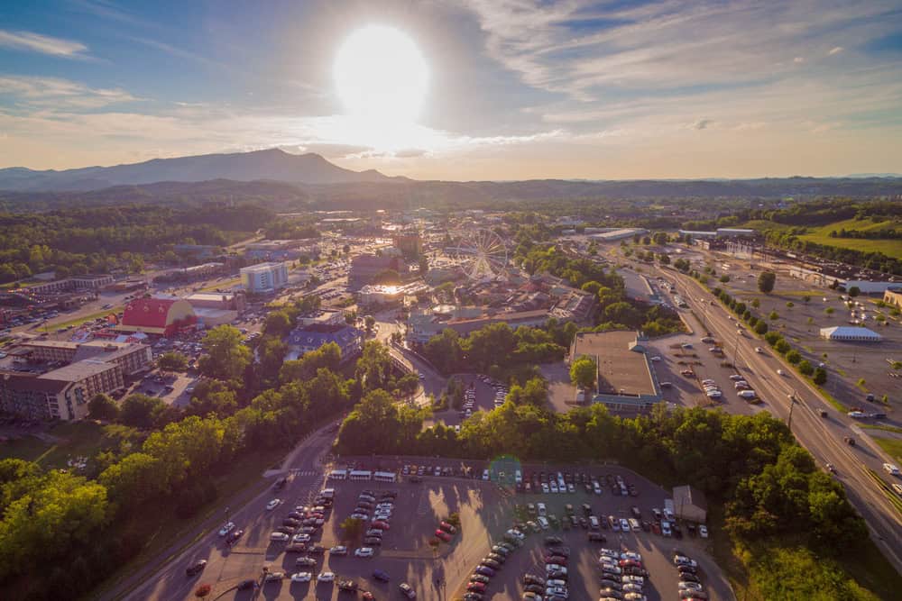 aerial view of Pigeon Forge Parkway and Teaster Ln