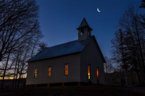 Cades Cove Primitive Baptist Church at night