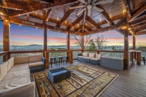 Ace in the Hole cabin in the Smoky Mountains at sunset