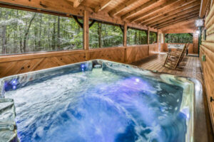 Hot tub located in enclosed back porch