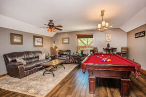 upstairs living room and pool table