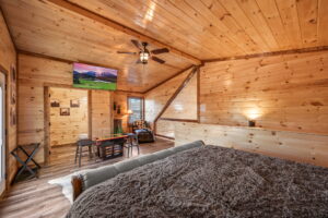 Loft view of sitting area and game